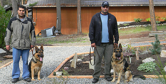 Dog trainers LD and Am with their dogs